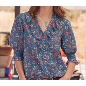 Sundance women’s Jeanie ruffle floral top 100% cotton puff boho size S
